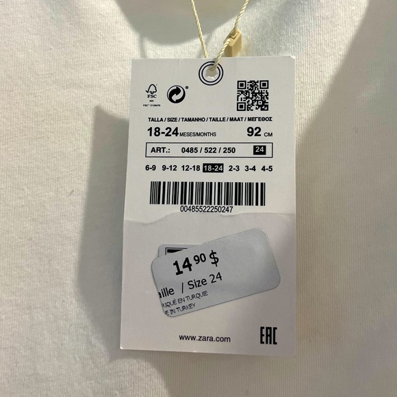 Zara white T-shirt NWT - Size 18-24 months - Picture 2 of 2